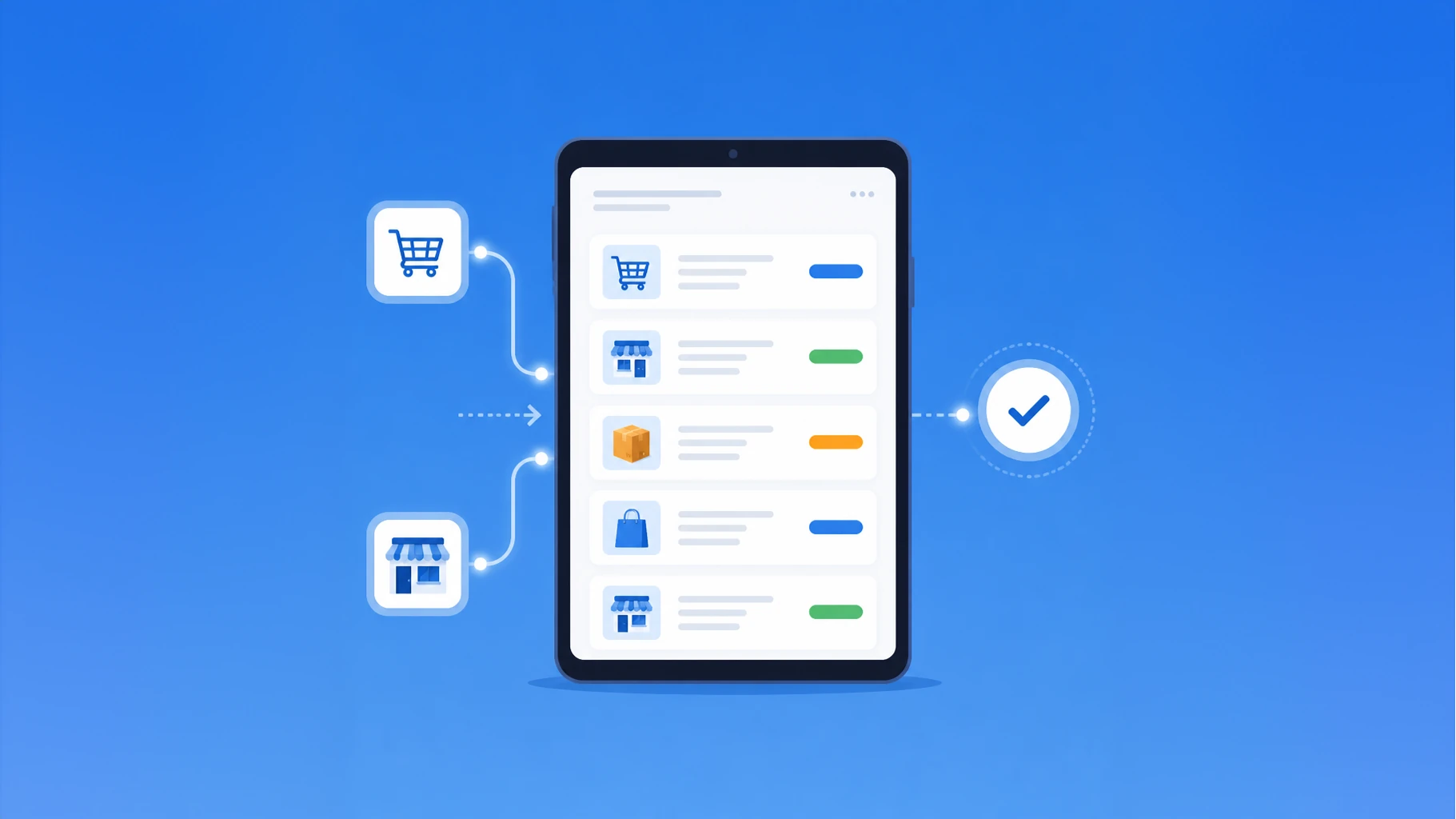 An orders board on a tablet, with online and in-store orders flowing in and a completed order marked done.
